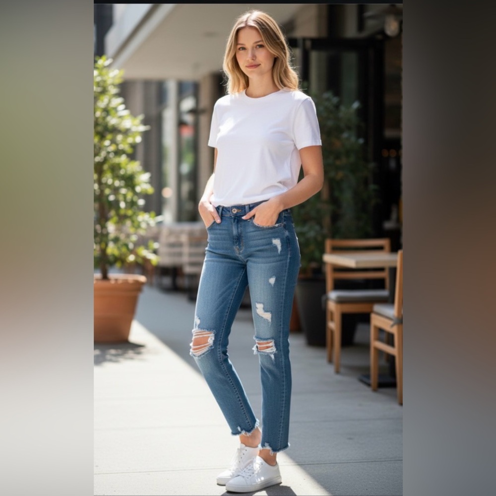 KanCan Medium Blue Ripped Boyfriend Jeans